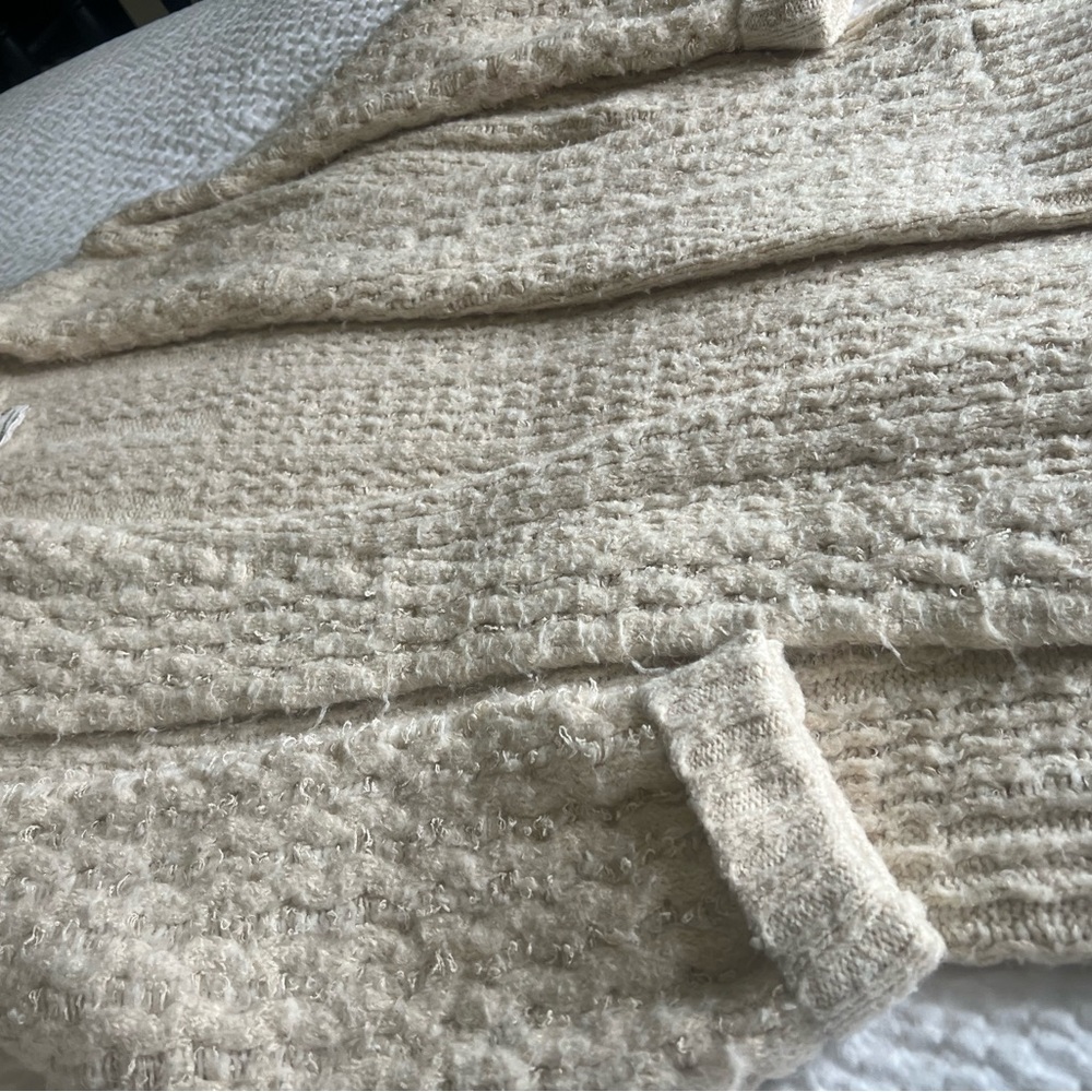 Anthropologie Textured Knit Cardigan | Cozy Ivory Chunky Sweater XL - Picture 3 of 13